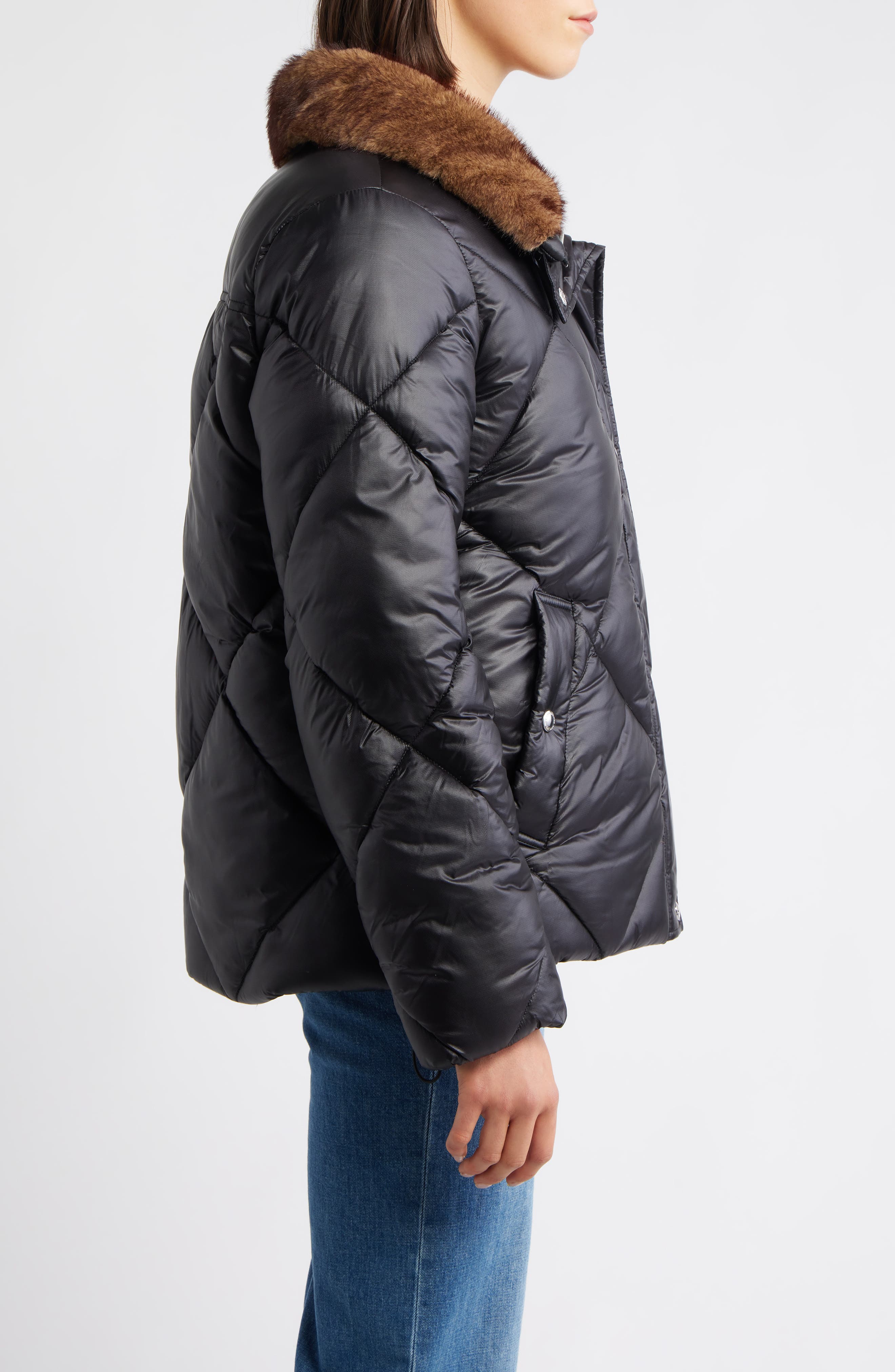 Diamond Quilted Puffer Jacket with Faux Fur Hood (Women) | Nordstrom