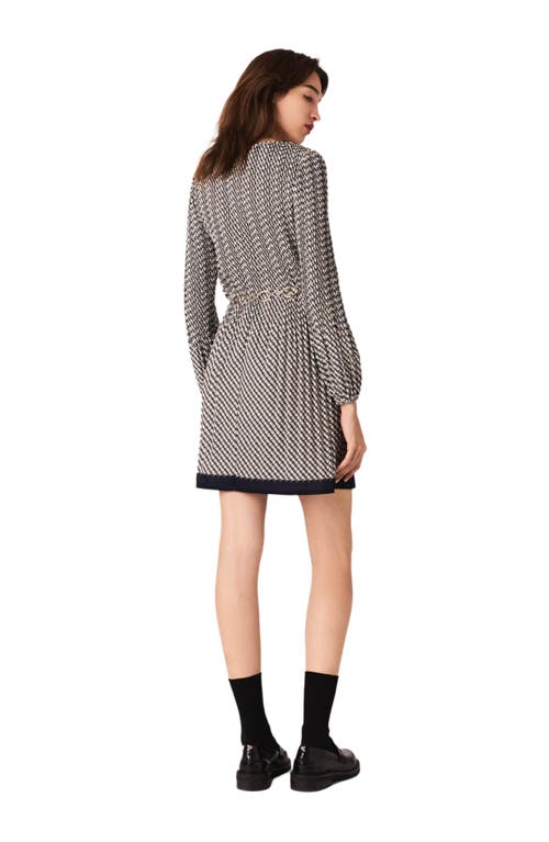 Maje Printed Pleated Mini Dress In Gray