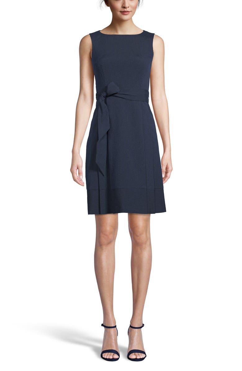 Anne Klein Belted Stripe Seersucker Dress, Main, color, 