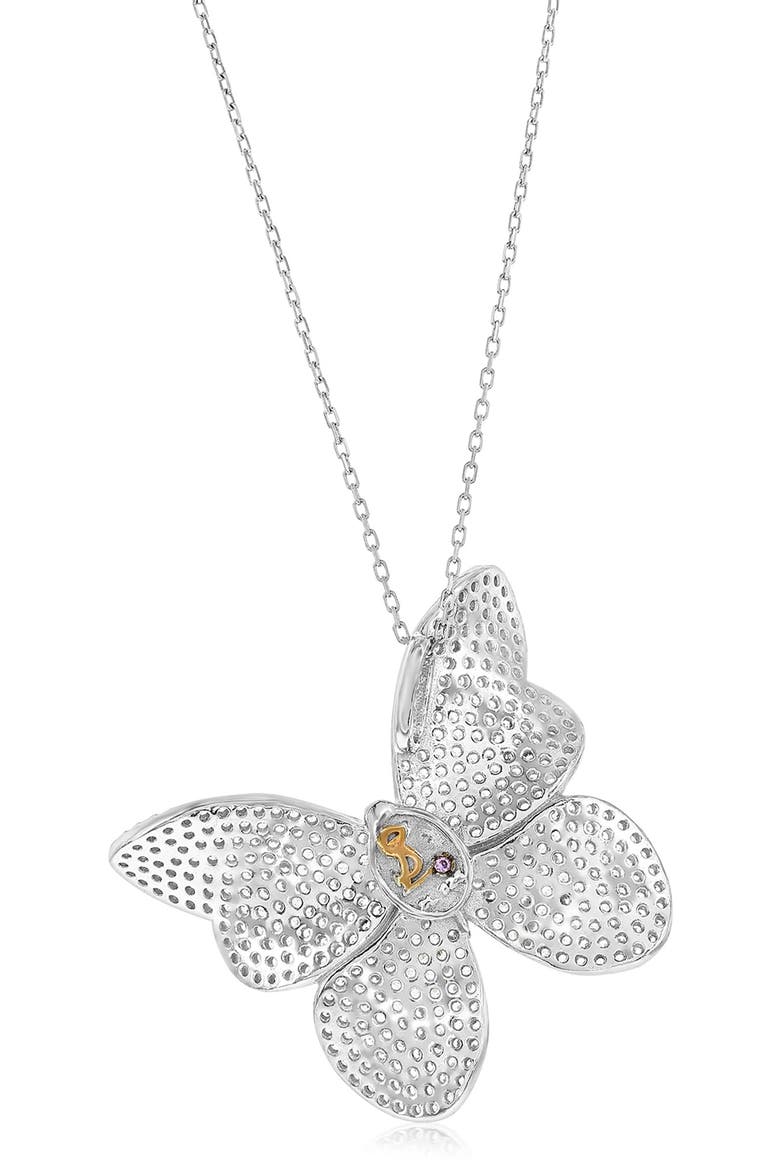 Pavé Cubic Zirconia Butterfly Pendant Necklace, Alternate, color, WHITE