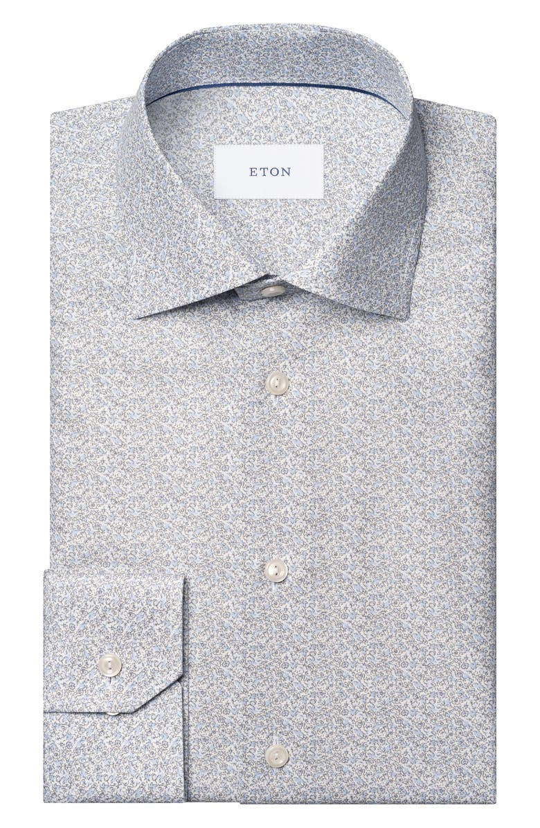 Eton Slim Fit Floral Crease Resistant Cotton Oxford Cloth Dress Shirt, Alternate, color, Medium Blue