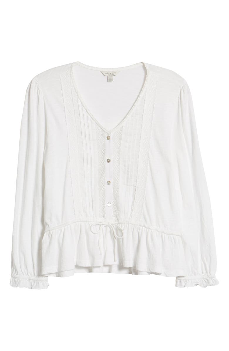 Lucky Brand Lace Inset Tie Waist Cotton Blouse, Alternate, color,