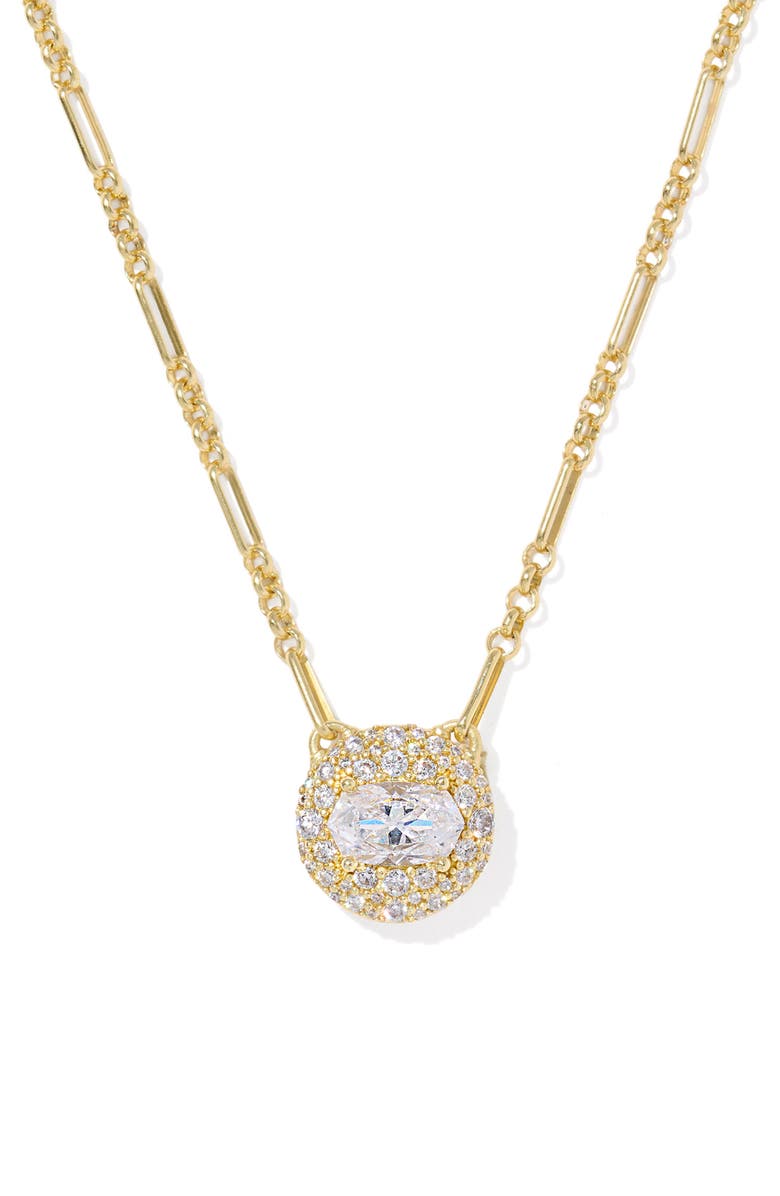 Kendra Scott Bella Short Pendant Necklace, Main, color, Gold White Cubic Zirconia
