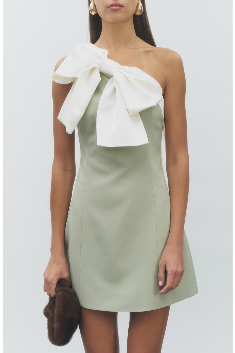 Lima One-Shoulder Minidress with Bow, Alternate, color, MINT IVORY