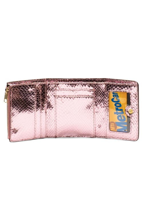 Frances Valentine Perfect Snakeskin Embossed Metallic Leather Trifold Wallet In Burgundy