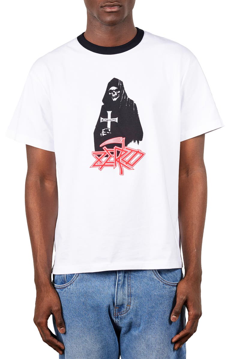 PLEASURES X Zero Skateboards Reaper Ringer Graphic T-Shirt, Main, color, White