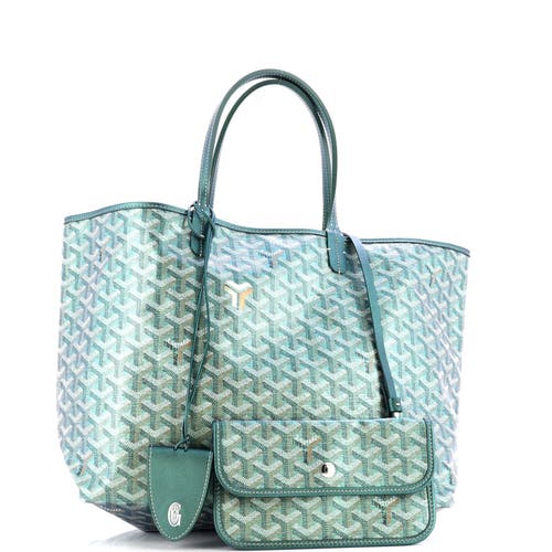 Pre-owned Goyard Goyard Saint Louis Tote Iridescent Coated Canvas Pm In Green
