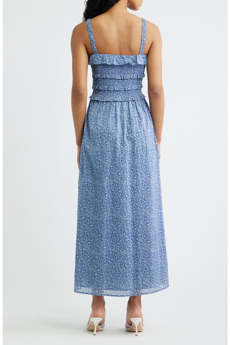 The Analiese Smocked Cotton Midi Nap Dress, Alternate, color, DITSY THISTLE BLUE