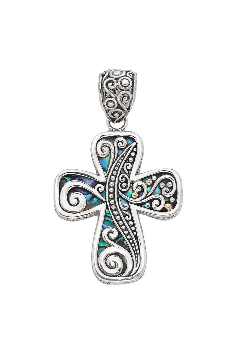 Paua Two-Tone Cross Pendant, Main, color, BLUE/ GREEN