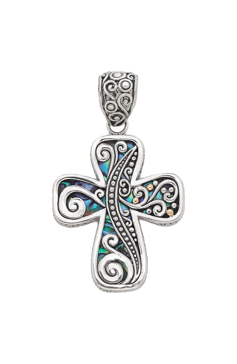 SAMUEL B. Paua Two-Tone Cross Pendant, Main, color, Blue/ Green