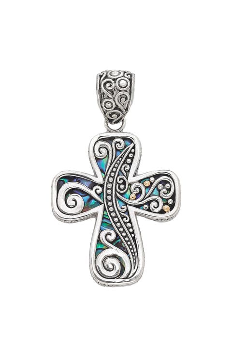 Paua Two-Tone Cross Pendant