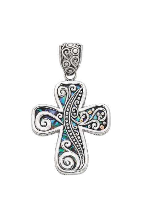SAMUEL B. Paua Two-Tone Cross Pendant