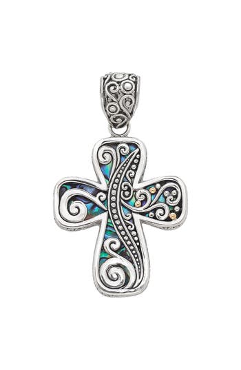 Samuel B. Paua Two-tone Cross Pendant In Blue/green