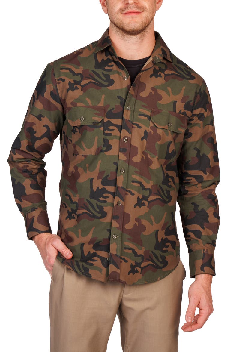 Camo Print Long Sleeve Shirt, Alternate, color, OLIVE