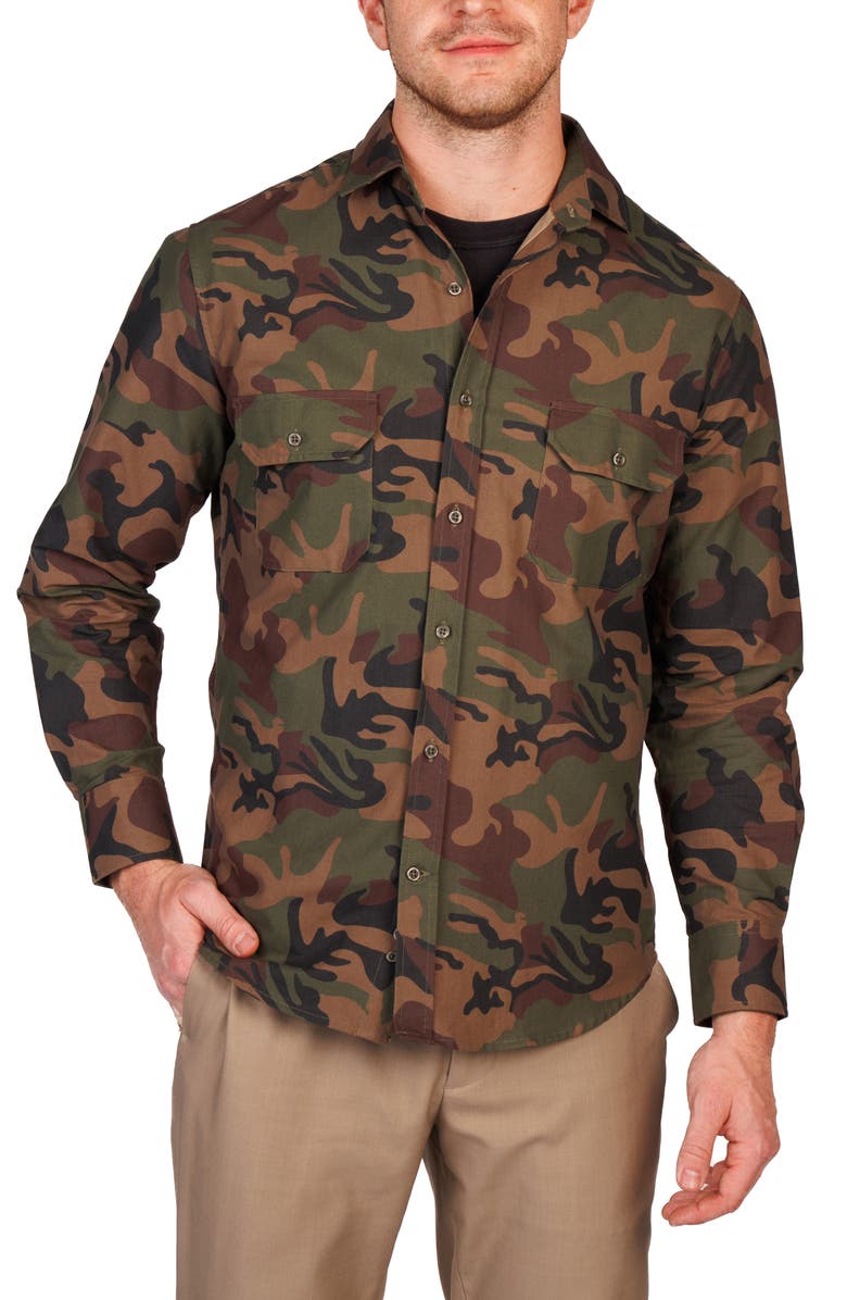 TailorByrd Camo Print Long Sleeve Shirt, Alternate, color, Olive