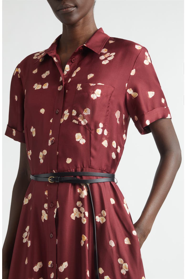 Kiera Petal Print Belted Silk Shirtdress, Alternate, color, MAROON ALLOVER PETALS
