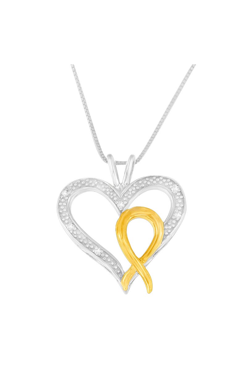 Haus of Brilliance Silver Two Toned 1/25 cttw Diamond Heart-Ribbon Pendant Necklace, Alternate, color, Yellow