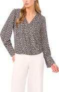 Halogen® Dot Flower Print Long Sleeve Wrap Top