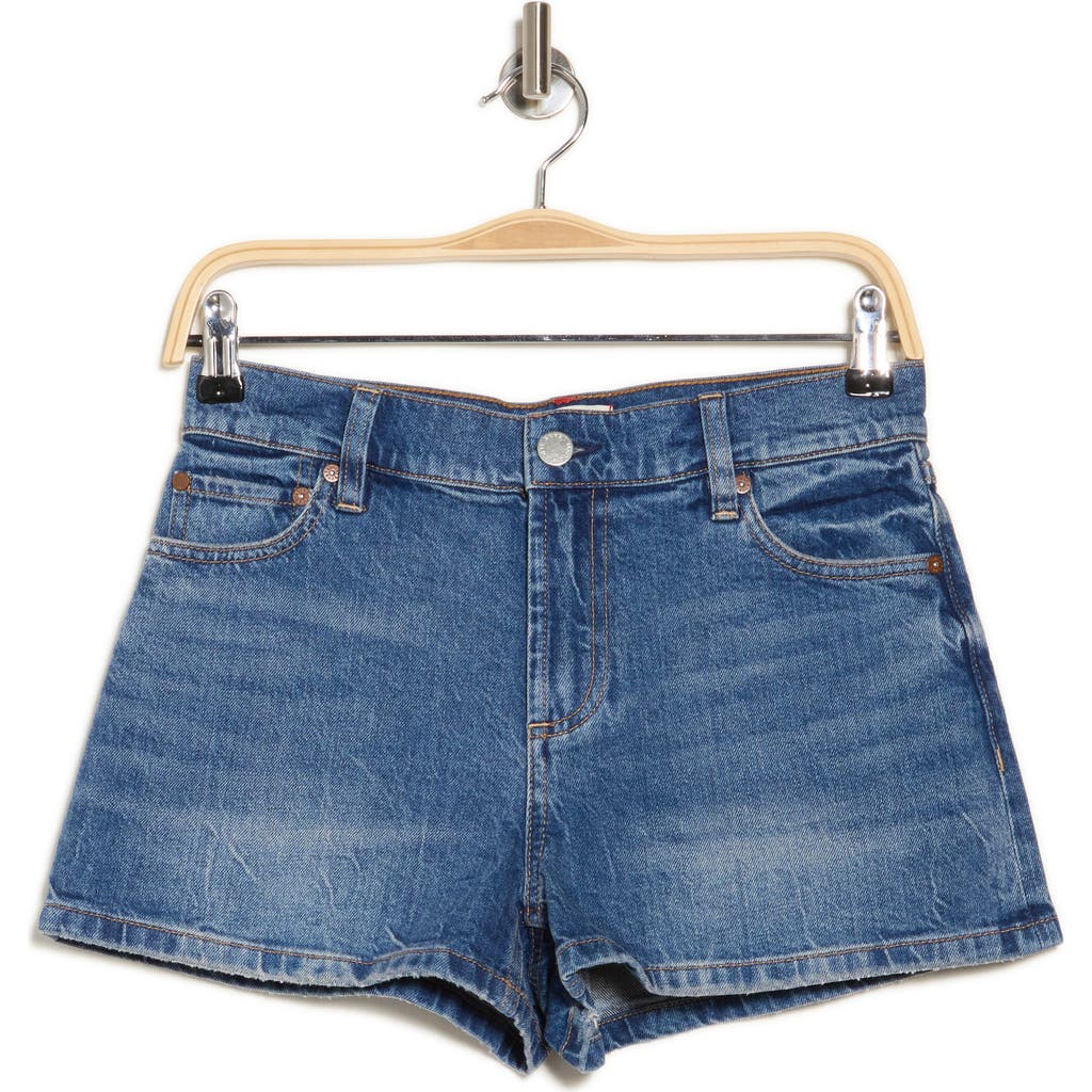 Alice And Olivia Alice + Olivia Ernie Low Rise Buckle Back Denim Shorts In Brooklyn Blue
