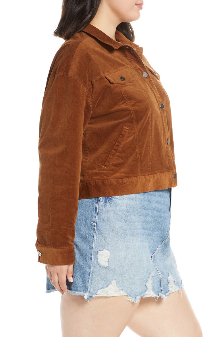 Corduroy Crop Trucker Jacket, Alternate, color, BROWN DACHSHUND