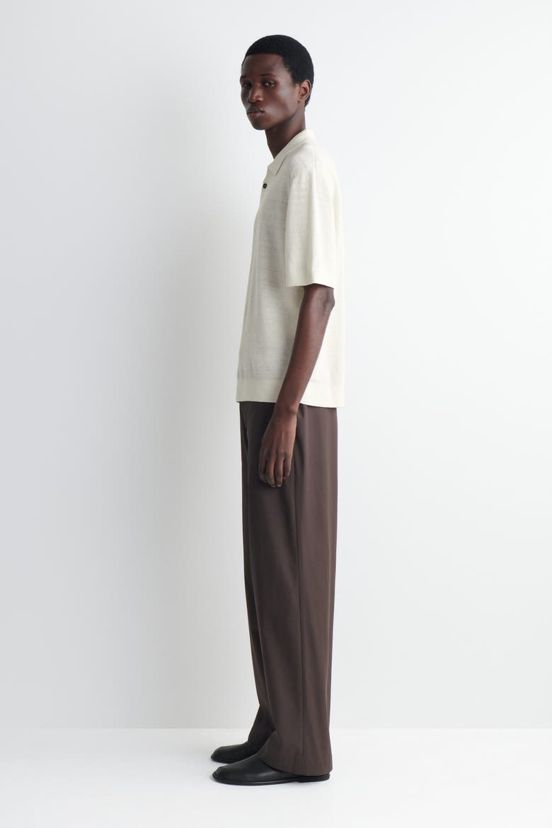 Textured Knitted Linen Polo Shirt, Alternate, color, CREAM