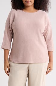 MAX STUDIO Three-Quarter Sleeve Rib Top