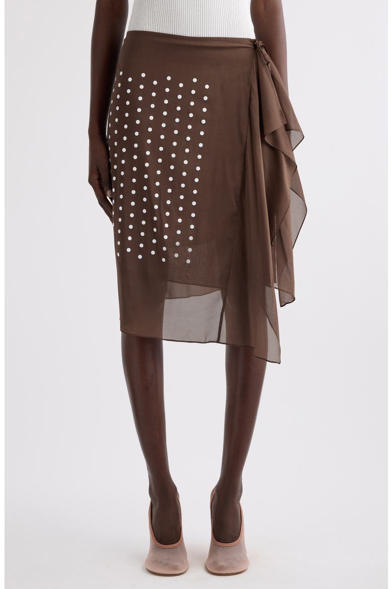 Sima Polka Dot Stretch Silk Wrap Skirt, Main, color, BROWN