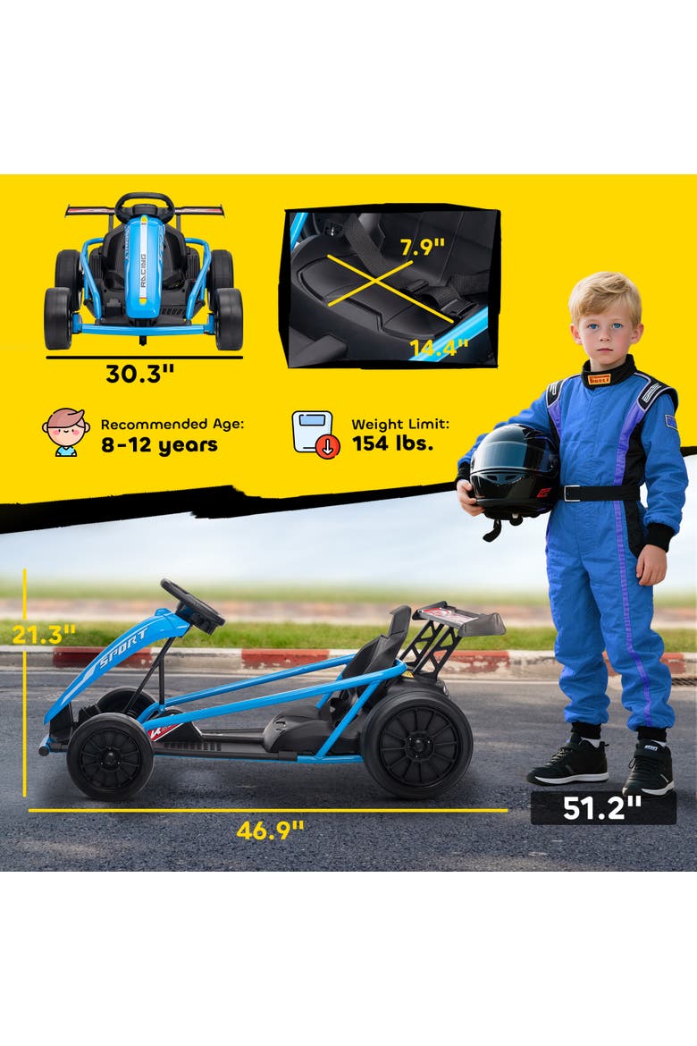 24V 8.1 MPH Electric Go Kart for Kids 7AH Battery Powered Drift Kart with Dual Motors Soft Start Safety Belt for Kids Years, Alternate, color, Blue