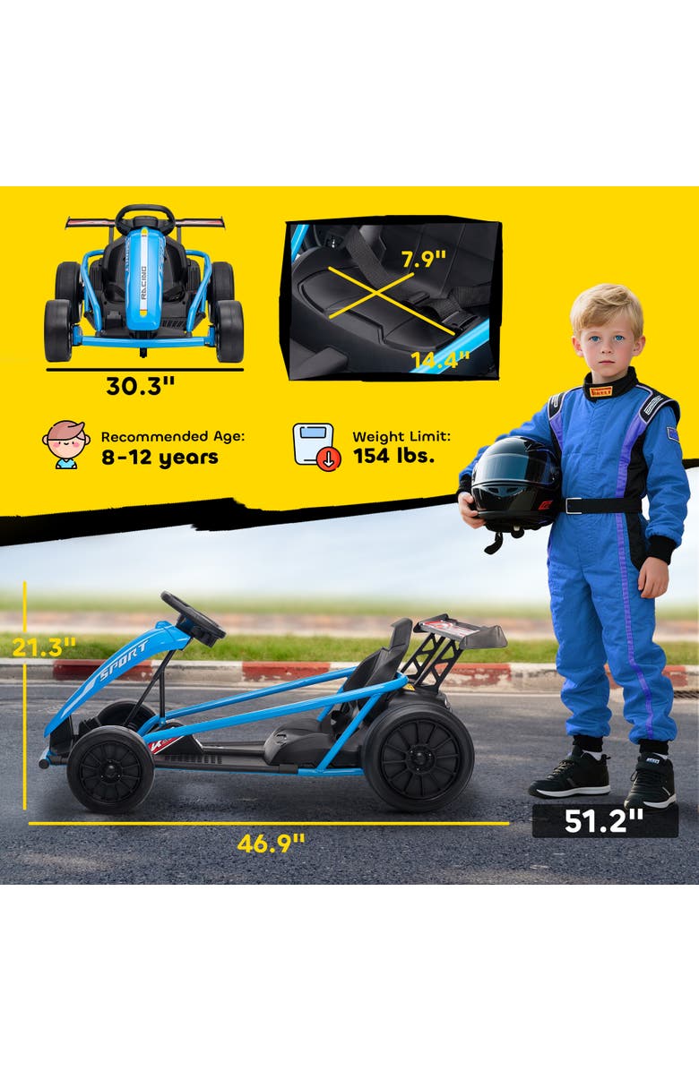 Qaba 24V 8.1 MPH Electric Go Kart for Kids 7AH Battery Powered Drift Kart with Dual Motors Soft Start Safety Belt for Kids Years, Alternate, color, Blue