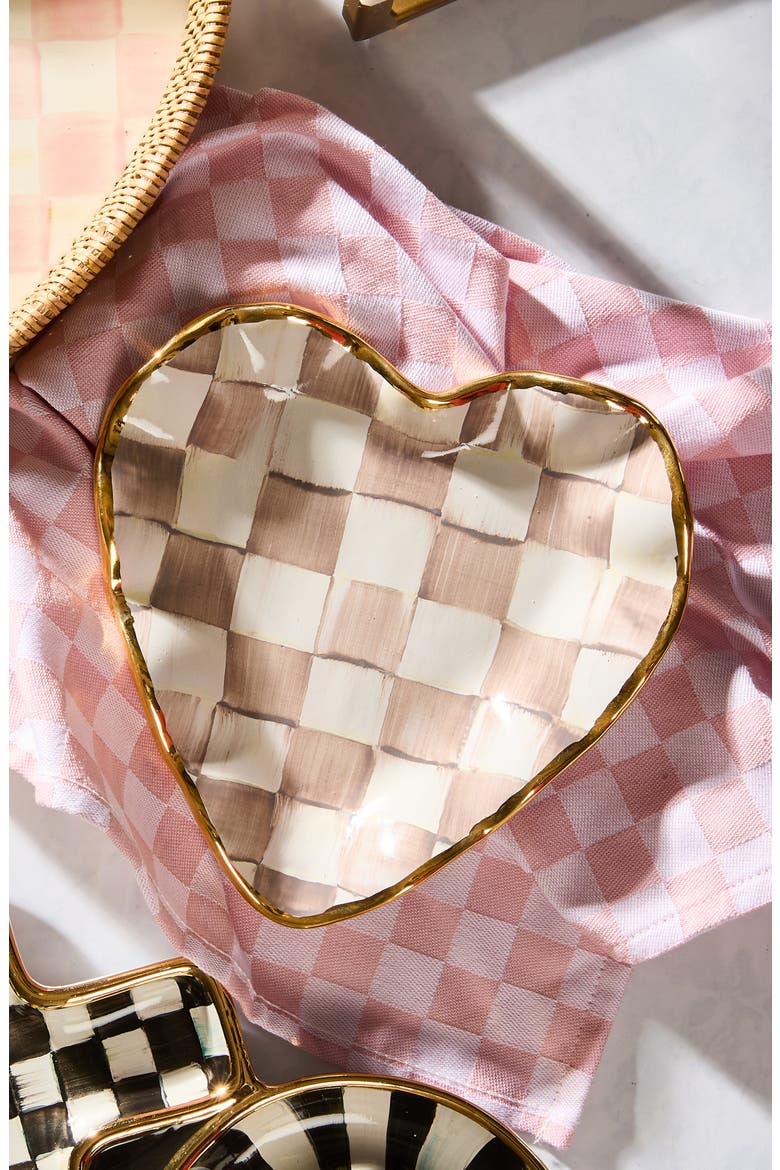 Mocha Check Ceramic Fluted Heart Plate, Alternate, color, MOCHA