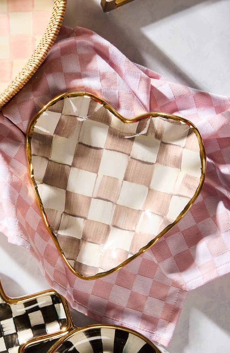 MACKENZIE CHILDS Mocha Check Ceramic Fluted Heart Plate, Alternate, color, Mocha