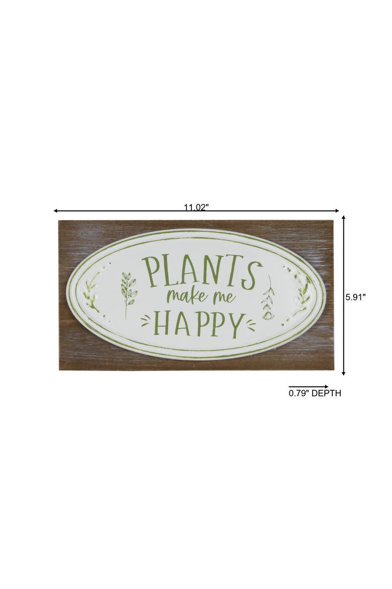 MDF and Metal Plants Happy Sign White and Brown for Spring Wall and Entryway Decor, Alternate, color, Multicolored