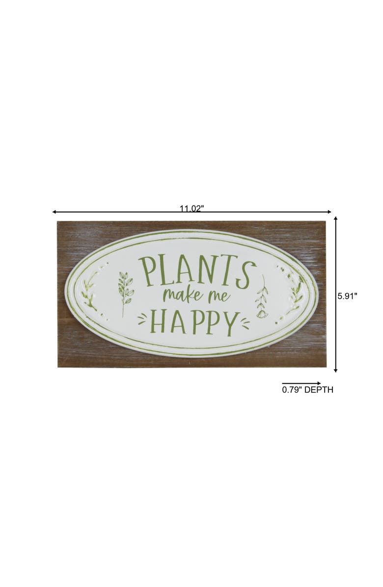 Transpac MDF and Metal Plants Happy Sign White and Brown for Spring Wall and Entryway Decor, Alternate, color, Multicolored