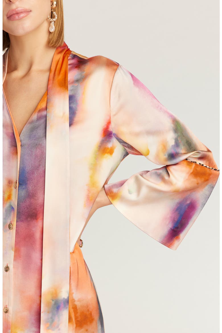 Brenna Tie Neck Long Sleeve Shift Dress, Alternate, color, PINK MULTI