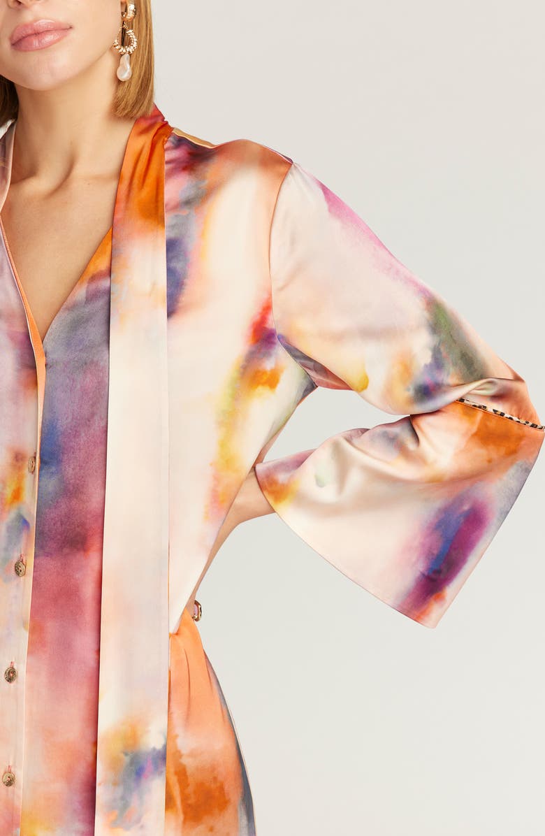 Robert Graham Brenna Tie Neck Long Sleeve Shift Dress, Alternate, color, Pink Multi