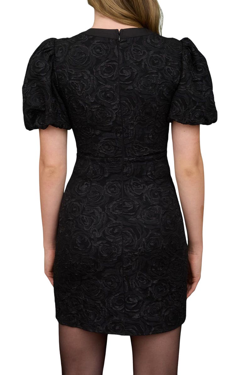 Blu Pepper Floral Jacquard Puff Sleeve Minidress, Alternate, color, Black