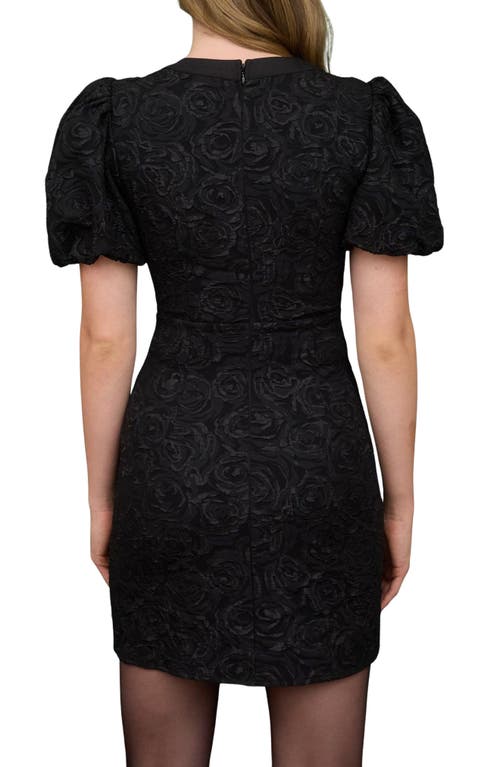 Blu Pepper Floral Jacquard Puff Sleeve Minidress In Black