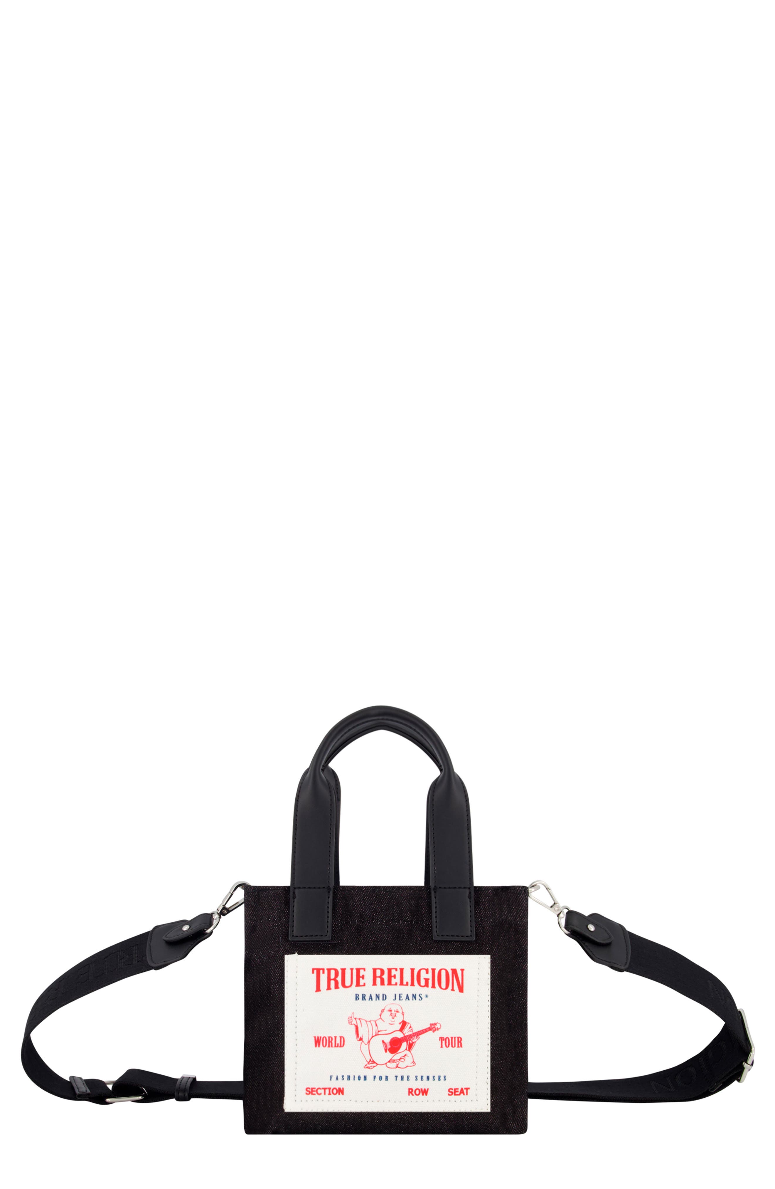 True Religion Brand Jeans Mini Denim Tote Bag, Main, color, Black