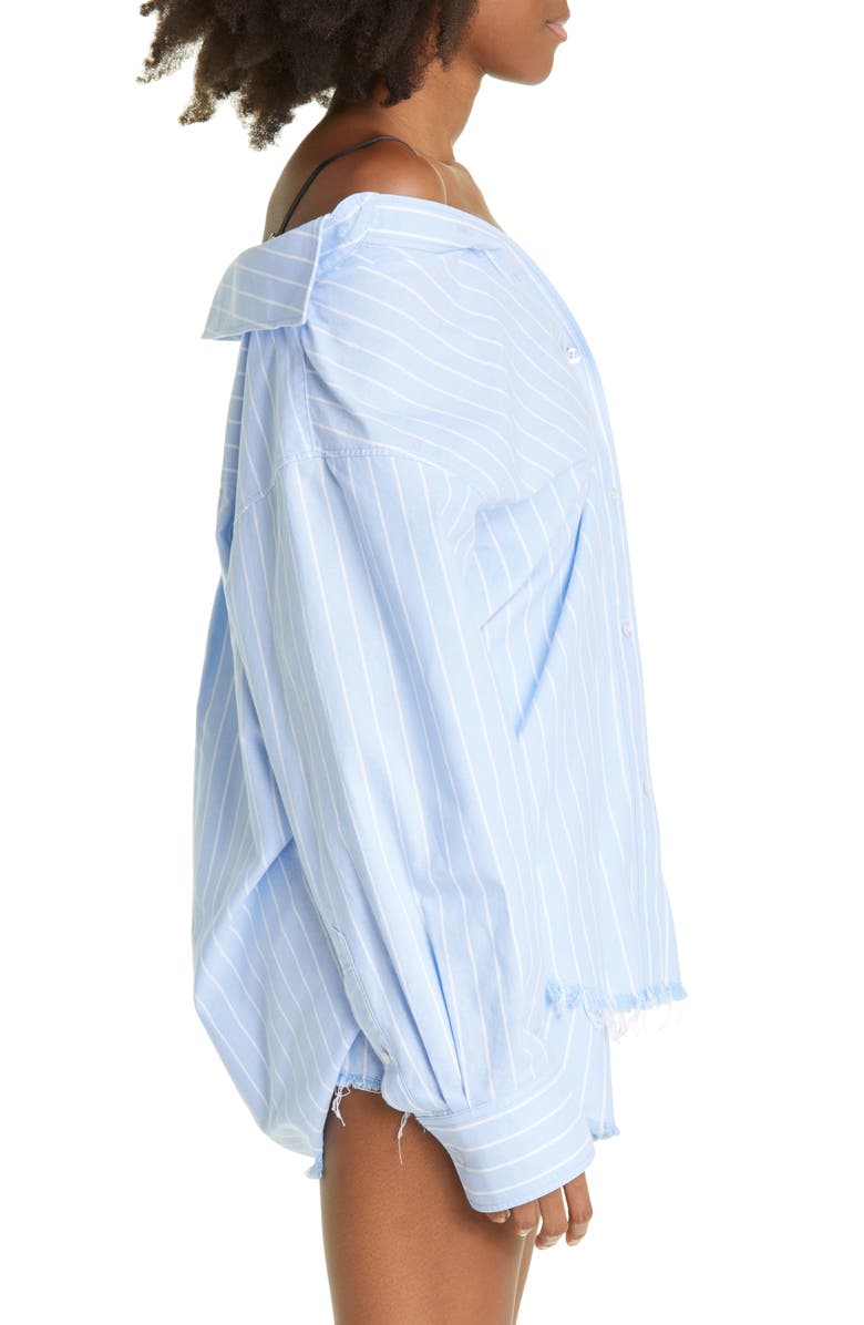 Alexander Wang Charm Bra Strap Stripe Cotton Button-Up Shirt, Alternate, color,