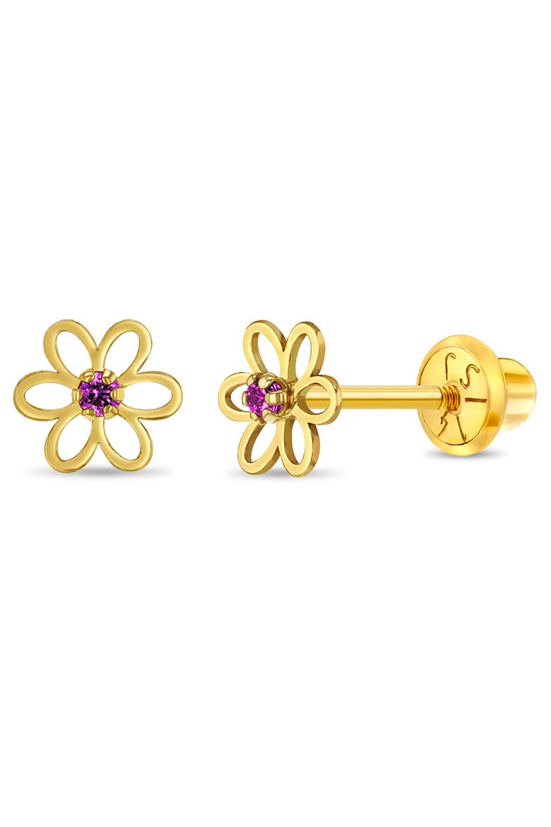 14k Jeweled Open Flower Earrings, Main, color, Pink