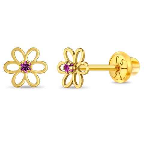14k Jeweled Open Flower Earrings