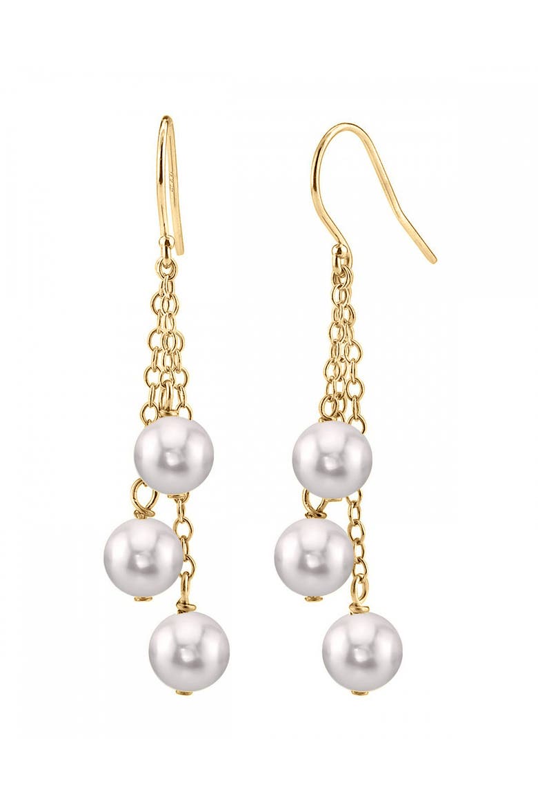 14K Gold White Akoya Pearl Dangle Cluster Earrings, Main, color, Yellow Gold