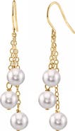 The Pearl Source 14K Gold White Akoya Pearl Dangle Cluster Earrings