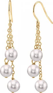 The Pearl Source 14K Gold White Akoya Pearl Dangle Cluster Earrings