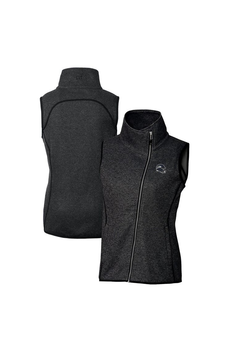 Women's Cutter & Buck  Heather Charcoal Seattle Seahawks Helmet Logo Mainsail Sweater-Knit Full-Zip Asymmetrical Vest, Main, color, Charcoal