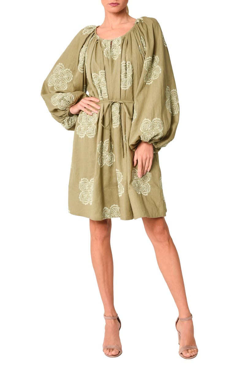 CIEBON Mia Lace Tie Waist Long Sleeve Minidress, Main, color,