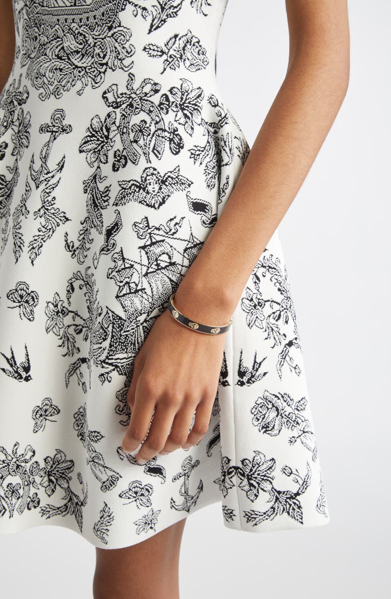 McQueen Thin Skull Enamel Cuff Bracelet, Alternate, color, Black/ Gold