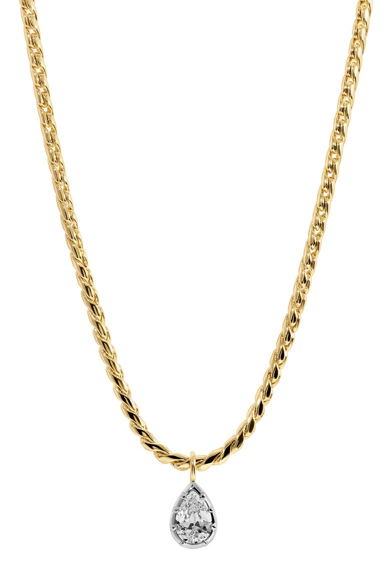 Bruna Cleo Pear Cubic Zirconia Pendant Necklace, Main, color, TWO TONE