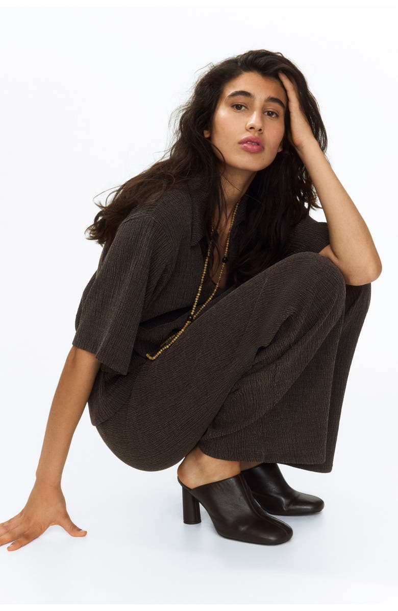 H&M Straight crinkled pants, Main, color, Dark Brown