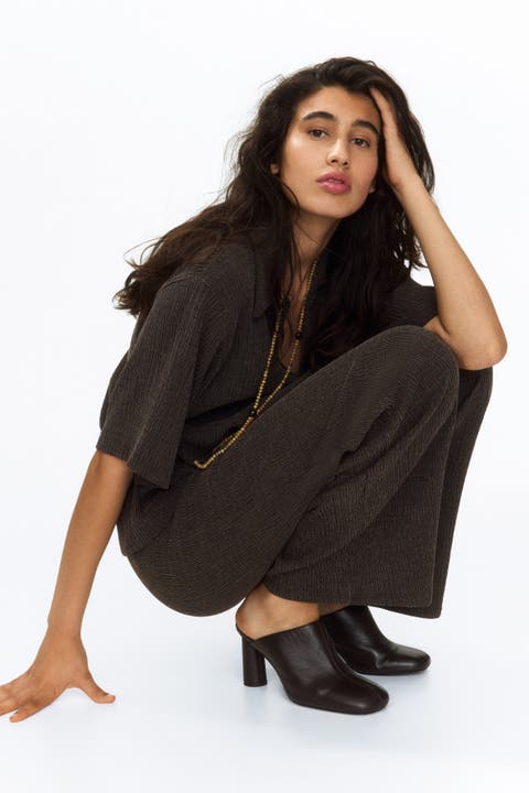 Straight crinkled pants